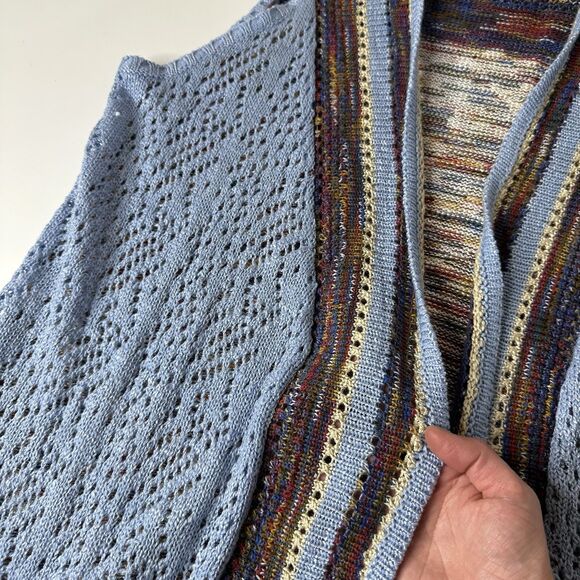 OSO Casuals Boho Crochet Sleeveless Long Vest Sz L Blue Multicolor Fringe Hippie - Picture 13 of 14